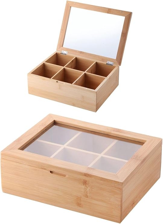 Deconox Bambu 6 Bölmeli Çay Kutusu -%100 Orjinal Bambu Mıknatıslı Kapak 21x16,5 x7cm