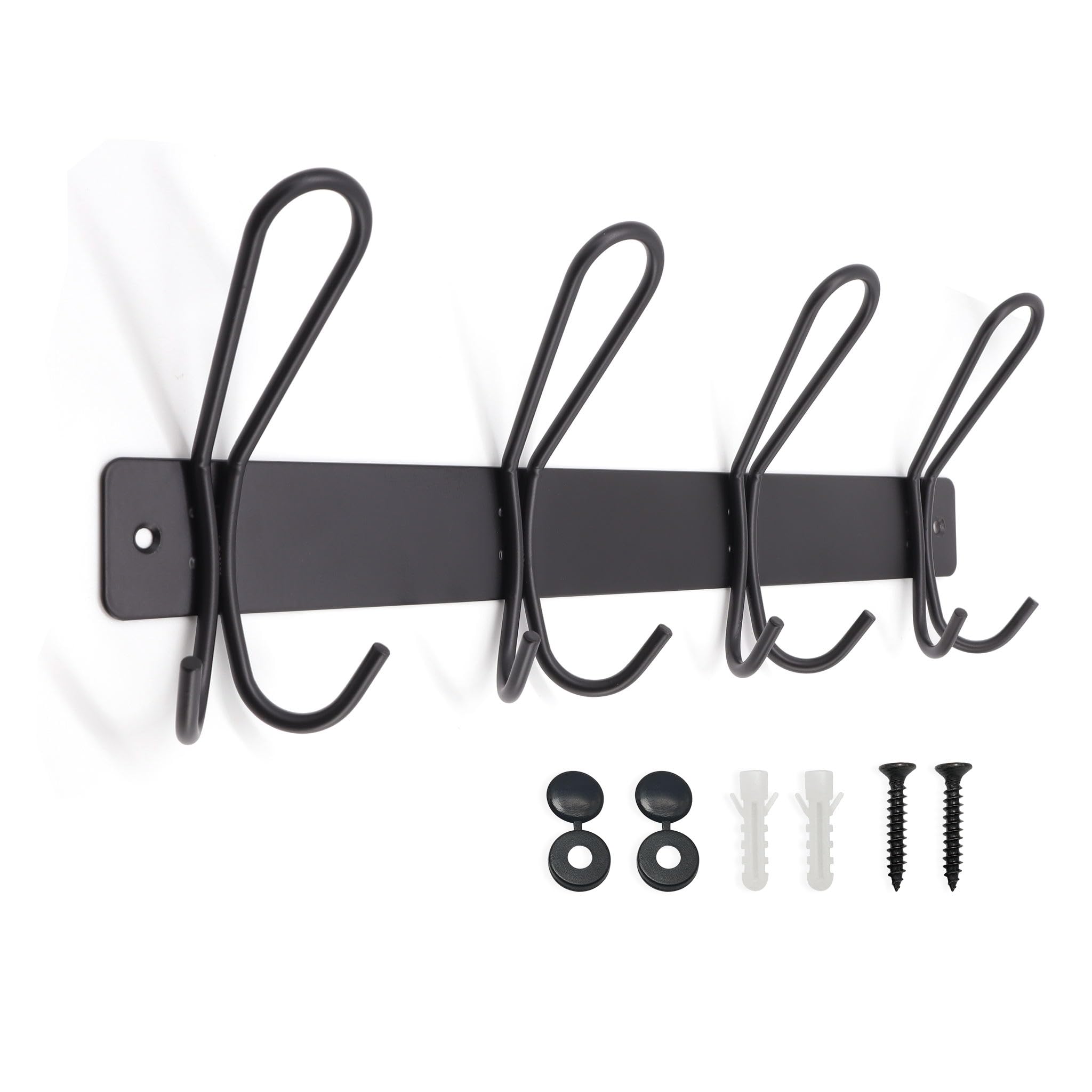 AJLTPA Coat Hooks Wall Mounted, Metal Coat Rack, 4 Tri Hooks, Black