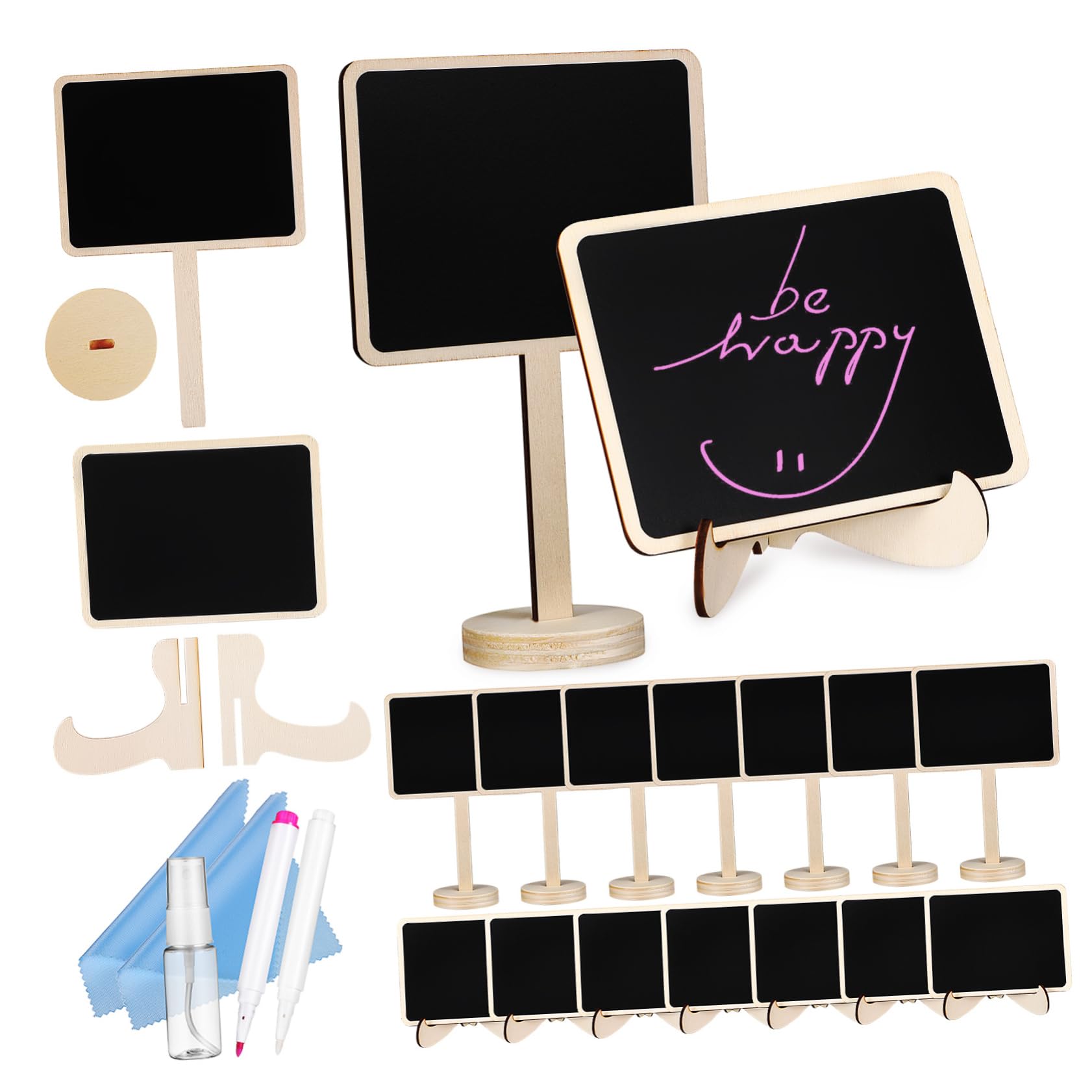 Mini Kreidetafel Teilig mit Ständern Wiederverwendbare Kleine Holzschilder mit Aufklebern Beschreibbare Tafeln für Buffets Food Labels Party und Hochzeit Stabiler Zufällige Farbe
