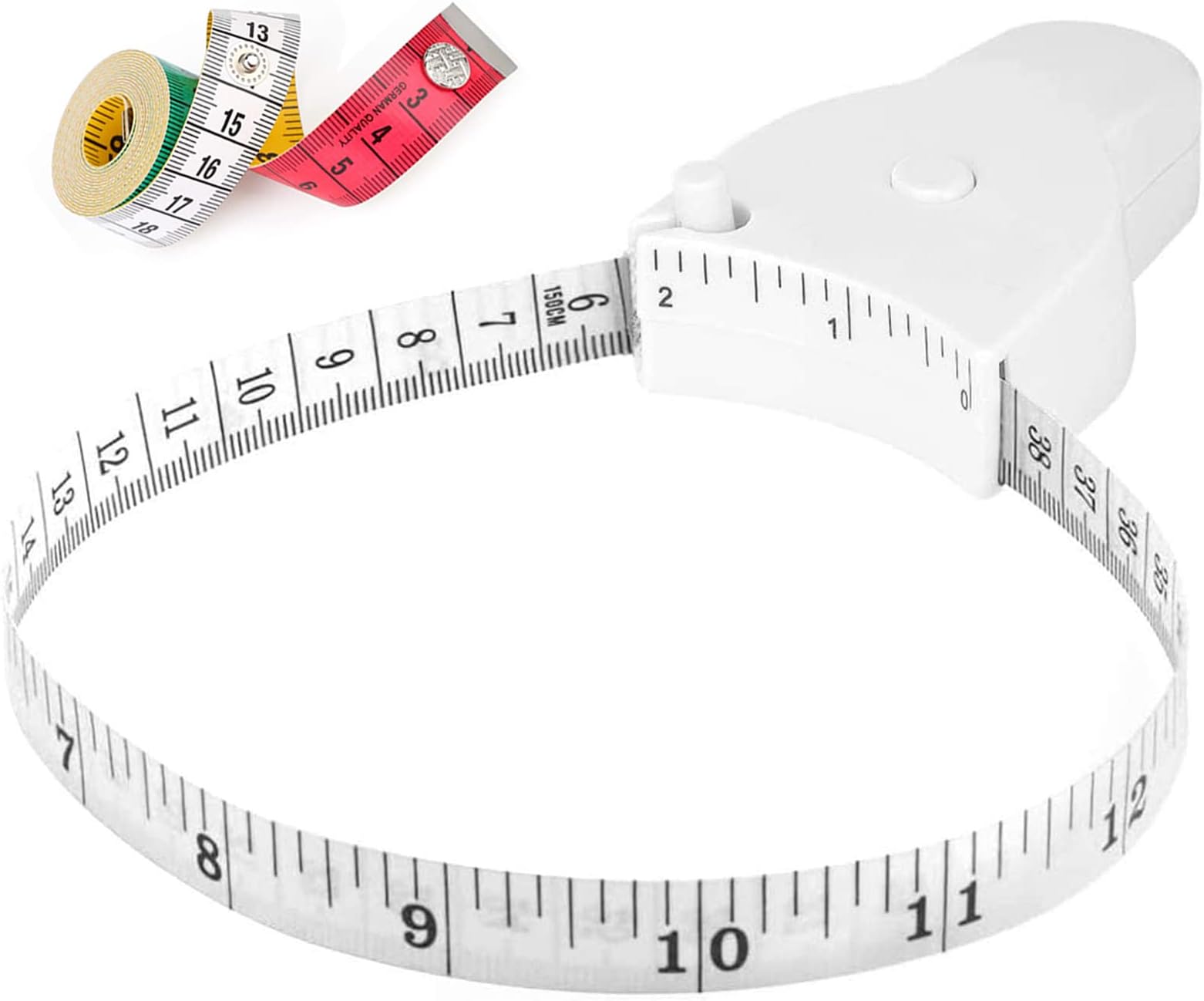 LYTOWN Body Measuring Tape 60 inch(150cm), Body Tape Measure, Lock Pin and Push Button Retract, Body Measurement Tape Soft Cloth Fabric Tape Kit for Weight Loss, White + Multicolor