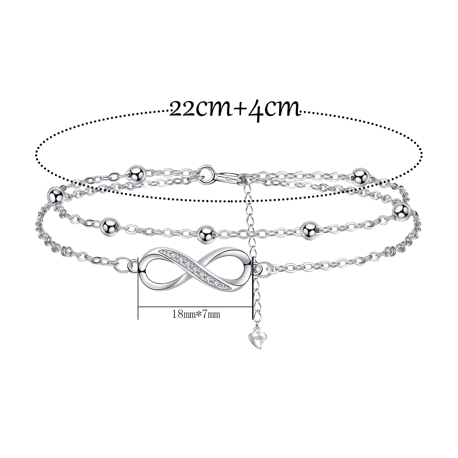 Cavigliera Donna Argento 925 Strati stile boho Estate Spiaggia Cavigliera,Regolabile 22+4cm