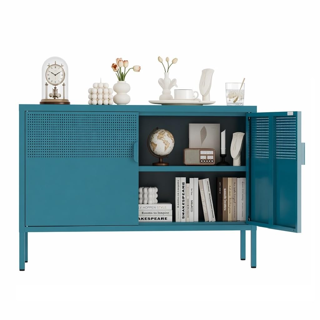 Metal Storage Cabinet,2 Door TV Stand, Metal Mesh Accent Cabinet