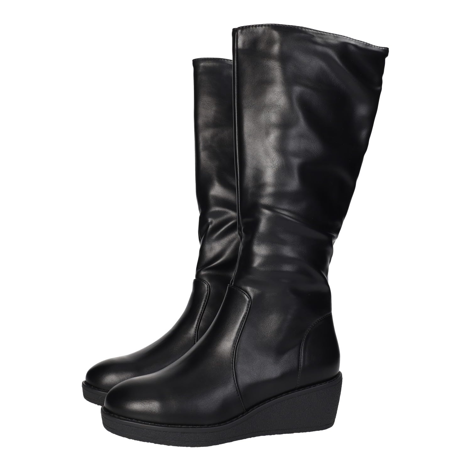 W1059 - Stivali da donna con zeppa da 5 cm, con cerniera e pavimento antiscivolo, in materiale che imita la pelle da donna
