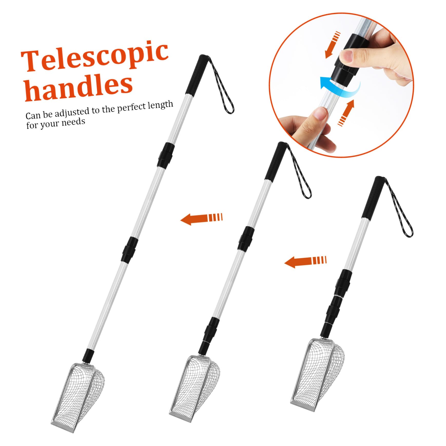 2pezzi Paletta per Lettiera per Gatti con Manico Telescopico Inossidabile Design per Pulizia Profonda e Comfort di Utilizzo