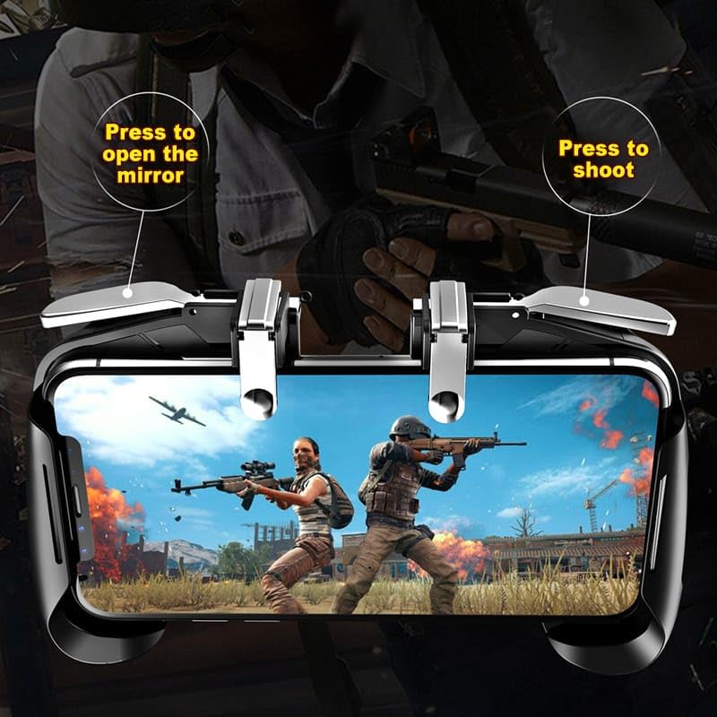 Image of AK16 PUBG Gaming Trigger for Smartphone 4 Finger Controler for Mobile Game PUBG, Free Fire & BGMI Gaming Grip Adjustable Phone Gamepad With L1 R1 Shooters Buttons (Red & Blue)