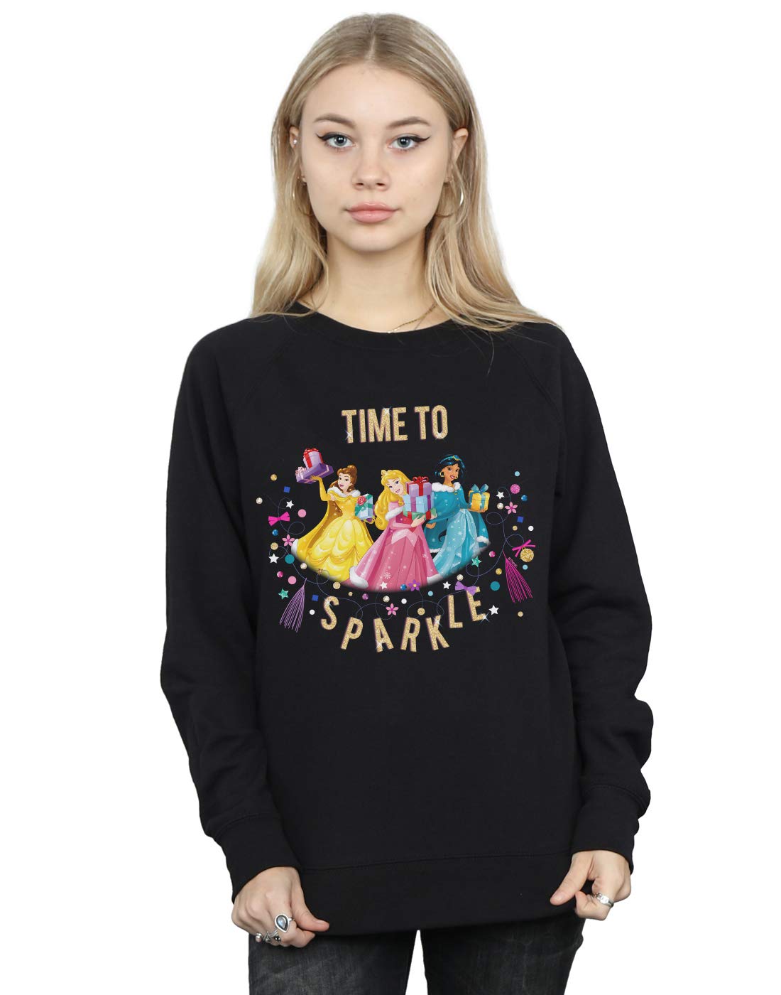 Absolute Cult Women's Black Disney Princess Time To Sparkle Sweatshirt X-Large