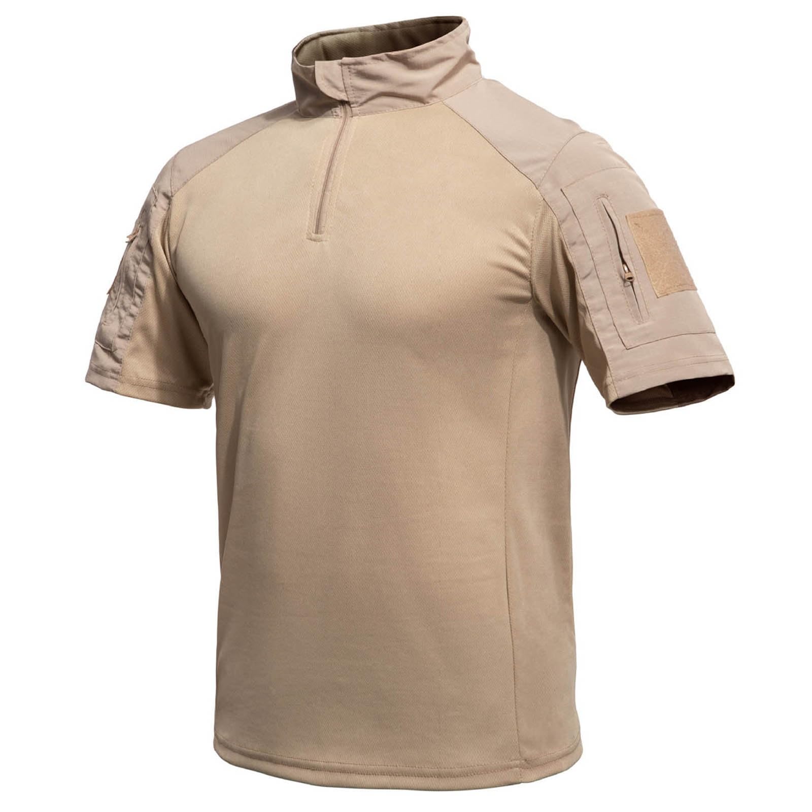 Vynebtrv Tactical Shirt for Men Quarter Zip Short Sleeve Combat Shirt Lightweight Army Security Military Shirts with Pockets(Brown,3XL)
