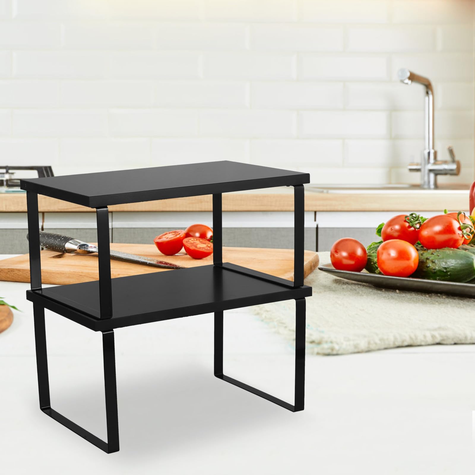 VICASKY 2 Piezas Estante de Cocina Apilable de Madera y Acero Inoxidable