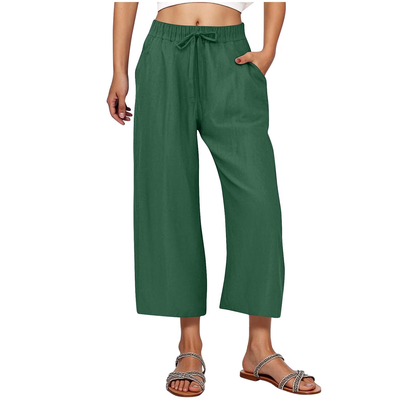 RLEHJN Damen Hosen,Weite Lose Gerade Geschnitten Palazzo Hose Hohe Taille Dehnbar Lounge Elegante Freizeithose Einfarbig Jogginghose Sommer Strandhose Freizeithose Stoffhose mit Tunnelzug und Taschen