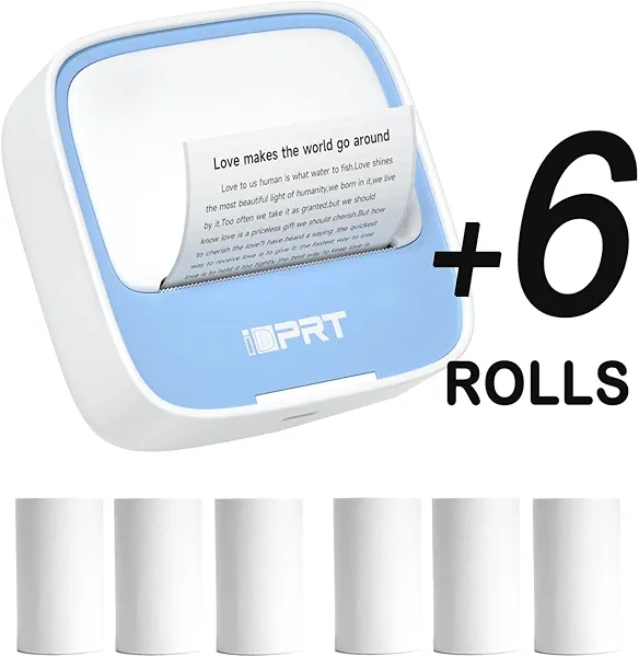 iDPRT Portable Thermal Printer & 6 Rolls Thermal Sticker Paper Bundle