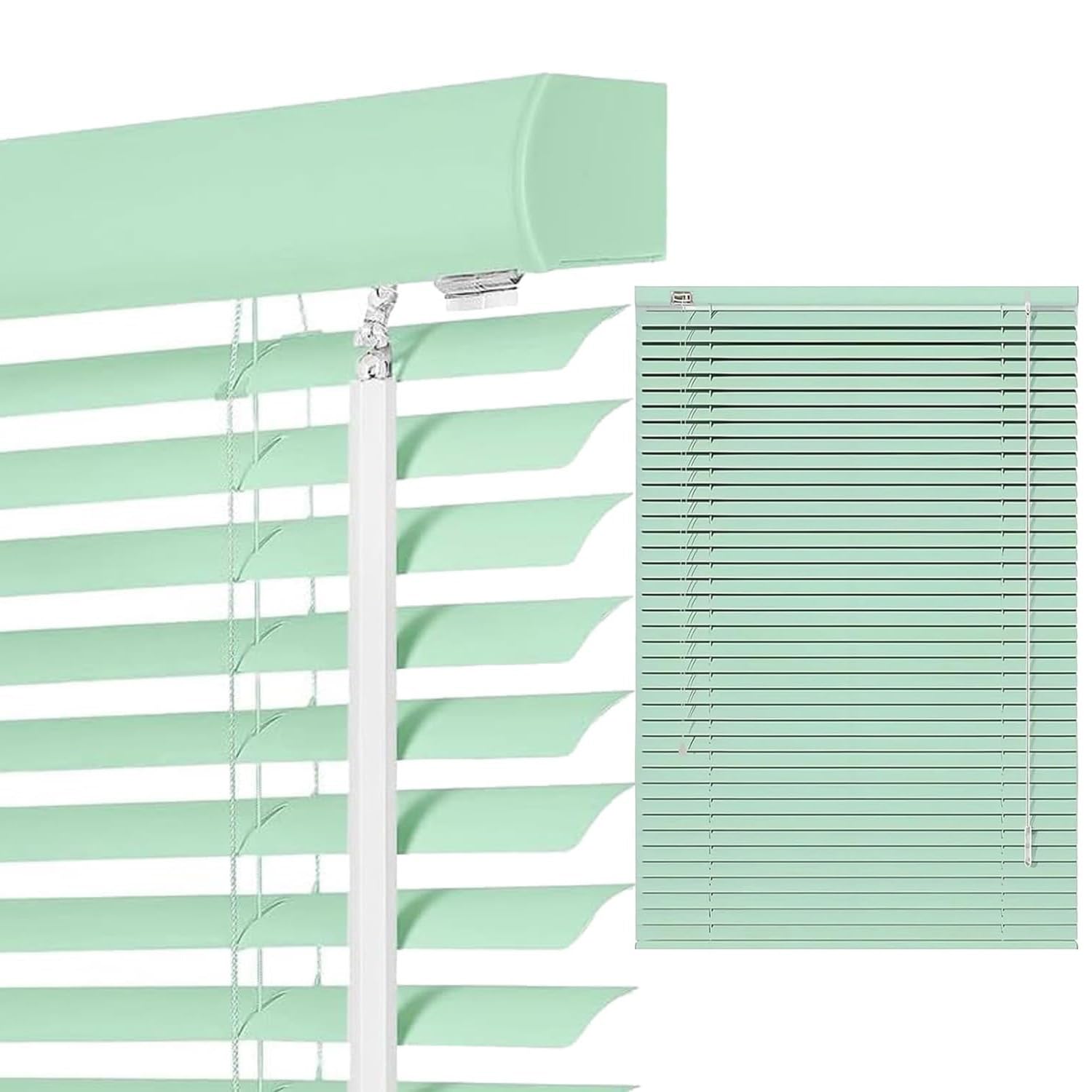 Easy Fit Aluminum Venetian Blind Blinds Window - 25mm Horizontal Slats for Home Window Treatment Shutters, with Aluminium Headrail & Matching Facia, No Drill No Tools(Green)