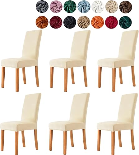 Miniatura 8 de Juego de 6 fundas para sillas de comedor, fundas elásticas de terciopelo para sillas de comedor, extraíbles y lavables, fundas protectoras para