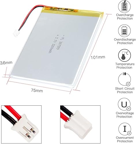 Miniatura 2 de 3.7V 3200mAh Batería 367599 Li-ion Li-ion Recargable Li-ion Li-Po Batería con 2P PH 0.079 in Pitch Connector