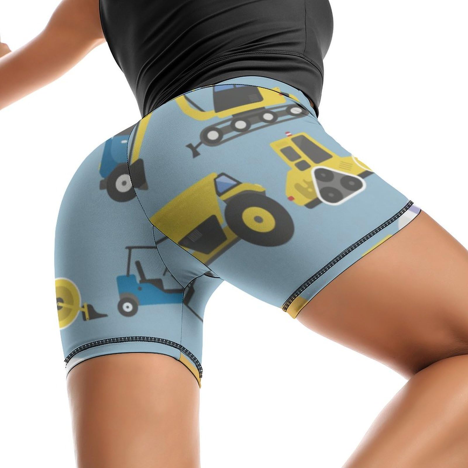 JYYAU Multicolor Construction Trucks Tractors High Waist Yoga Shorts for Women Athletic Shorts Leggings Running Pants