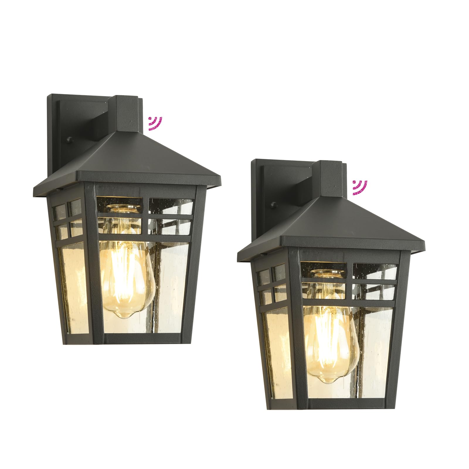 2 Packs Sensor Outdoor Wall Lantern, Dusk to Dawn Outdoor Lighting, Outside Wall Mount with Glass, Exterior Sconce Light for Front Patio Garage Entryway