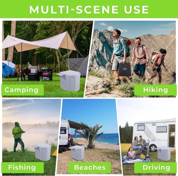 Inodoro portátil para camping con tienda de privacidad emergente, inodoro plegable ultraligero de 14.5'' para adultos, compacto para senderismo, viaje en RV, camión, pesca, playa miniatura 4