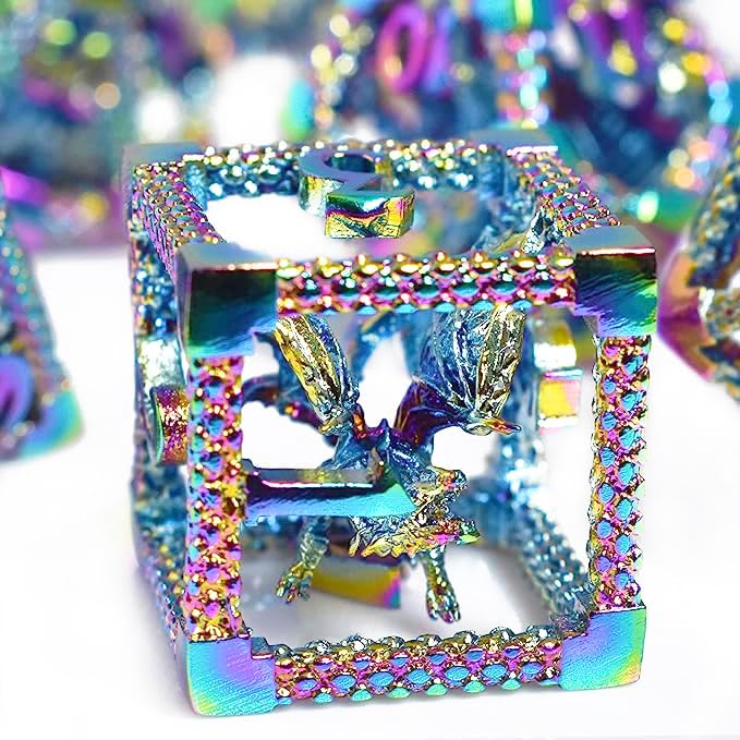 RULE DICE 7pcs Captive Magic Dragon Metal D& D Dice Set, Unique Design, Fantastical Hollow Polyhedral DND Metal Dice, Suitable for Role Playing Games