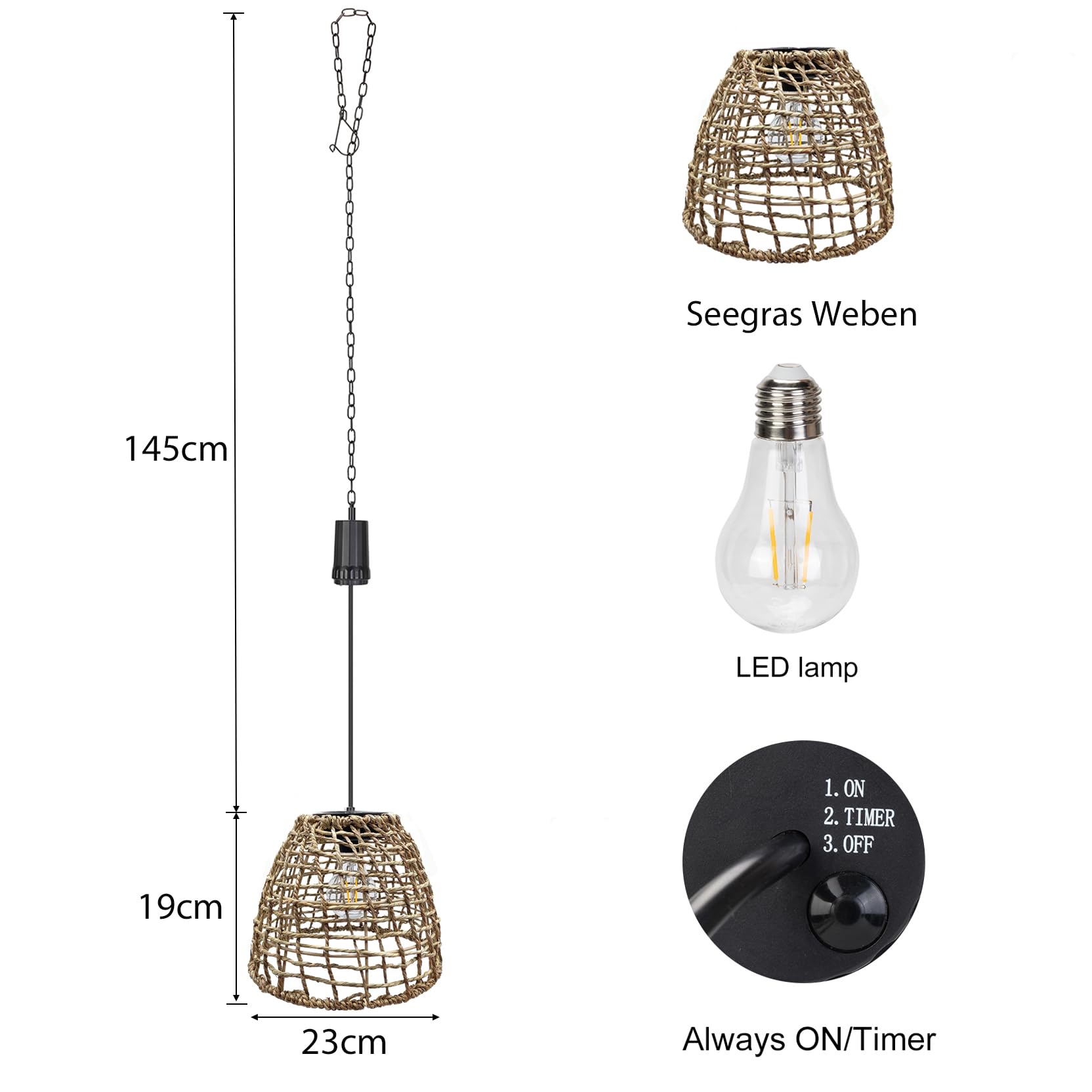 pearlstar Hängelampe mit Batterie,Batteriebetriebene Hängelampe Outdoor 6 Stunden Timer,Indoor Deckenleuchte Hängend Laterne Pendelleuchte für Patio Bar Garten Terrasse Wohnzimmer Schlafzimmer(HDC897)