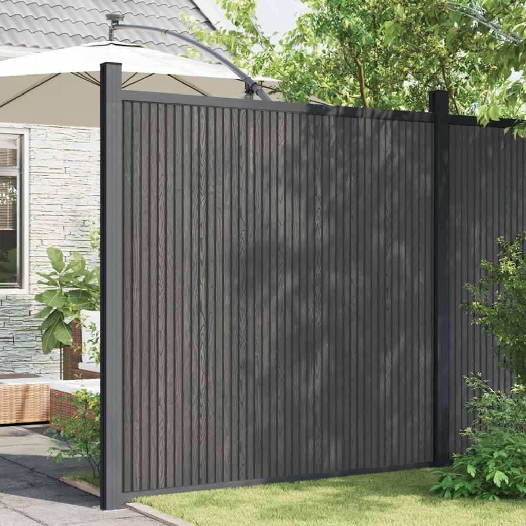 Zaunelement Grau WPC 173x186 cm Gartenzaun Sichtschutzpaneel mit Aluminium Pfosten, wetterbeständig, stabil, für Terrasse Balkon Vorgarten zur Grundstücksbegrenzung und Privatsphäre