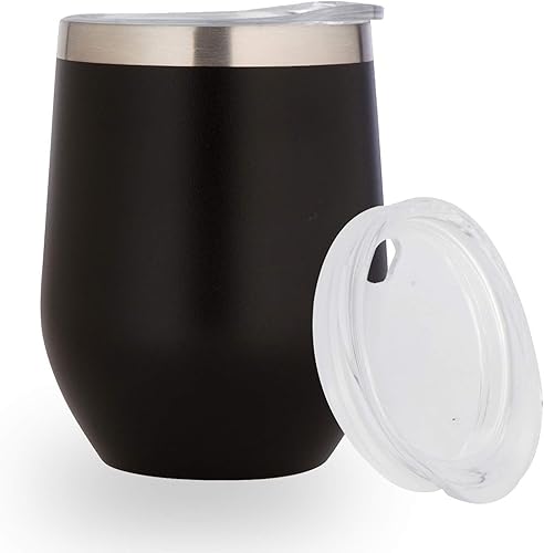 Impecgear Vaso de vino de cerámica con tapa, 12 onzas, vaso aislado al vacío de doble pared para bebidas frías y calientes, vaso ligero con tapa a