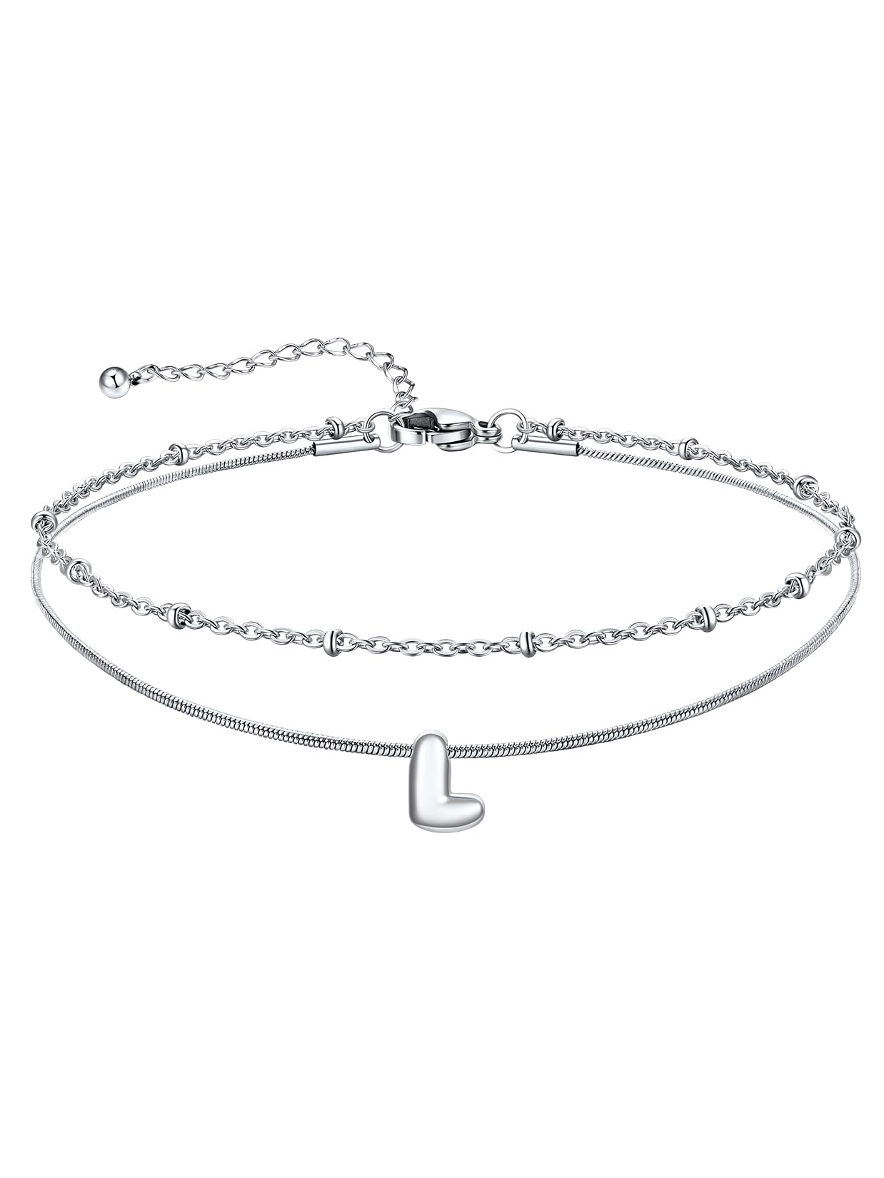 U7 Bracciale Cavigliera Donna con Ciondolo Iniziale A-Z Personalizzato in Acciaio Inossidabile, Doppio Strato con Lettera Colore Argento/Oro Lunghezza 22+5cm, Gioielli Impermeabili per Estiva