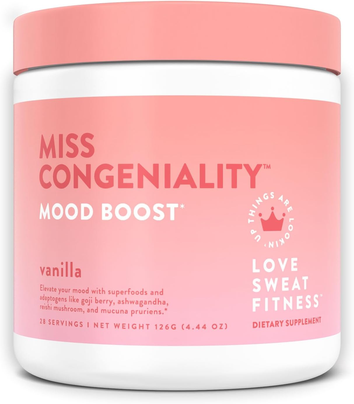 Love Sweat Fitness Mood & Stress Support Supplement for Women | Ashwagandha, B Vitamins & Magnesium Powder | Focus, Calm & Balance | Miss Congeniality Vanilla | Vegan, Non-GMO | 28 Servings