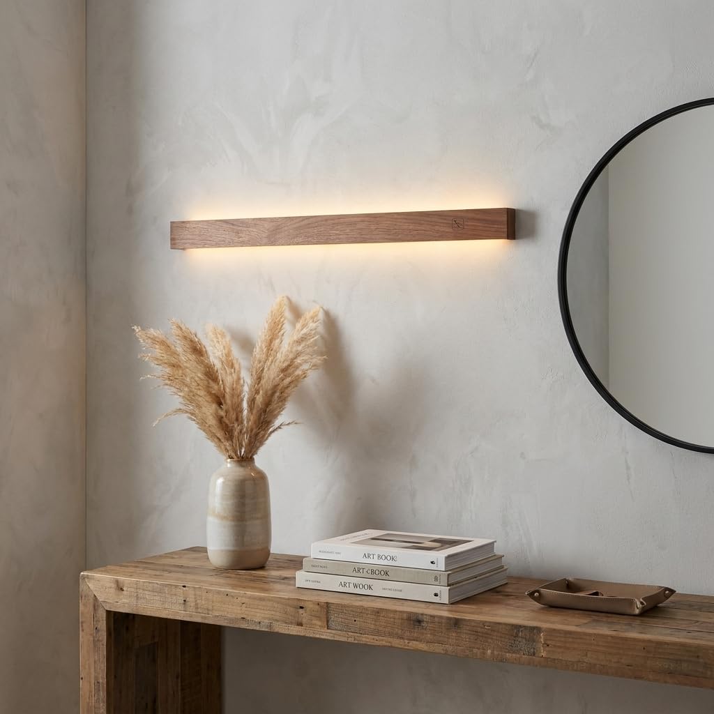 BARCELONA LED Aplique Pared Madera LED 24W Regulable 100cm | Acabado Natural, Luz Cálida 3000K, Uso Interior, Control Táctil, Estilo Nórdico