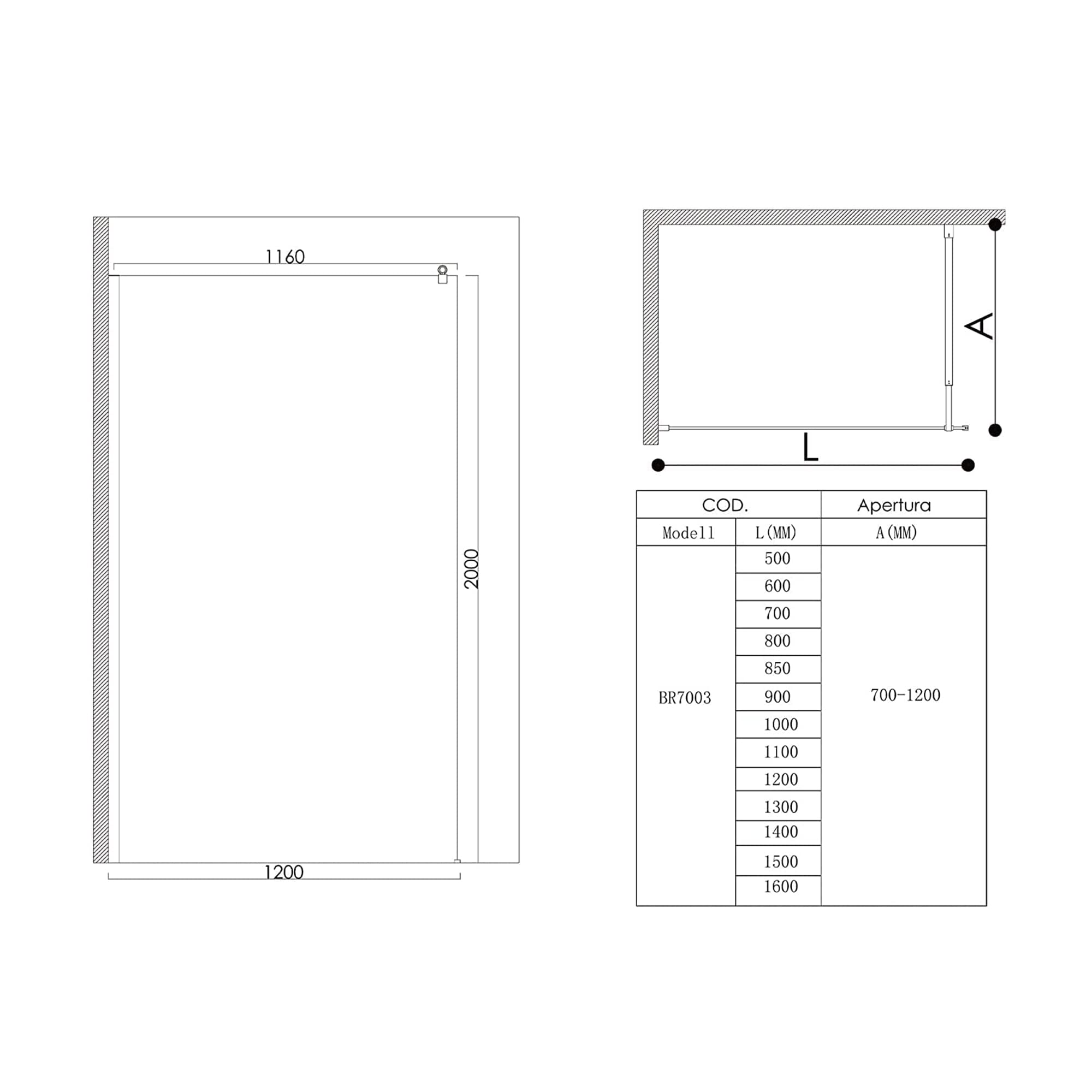 doporro Paroi de Douche à l'Italienne Transparent 120cm Verre Trempé 10mm | Pare-douche en Verre de Sécurité, Paroi 120x200cm, Stabilisateur Rond en Acier Inoxydable, Profilé Noir, Bremen02K