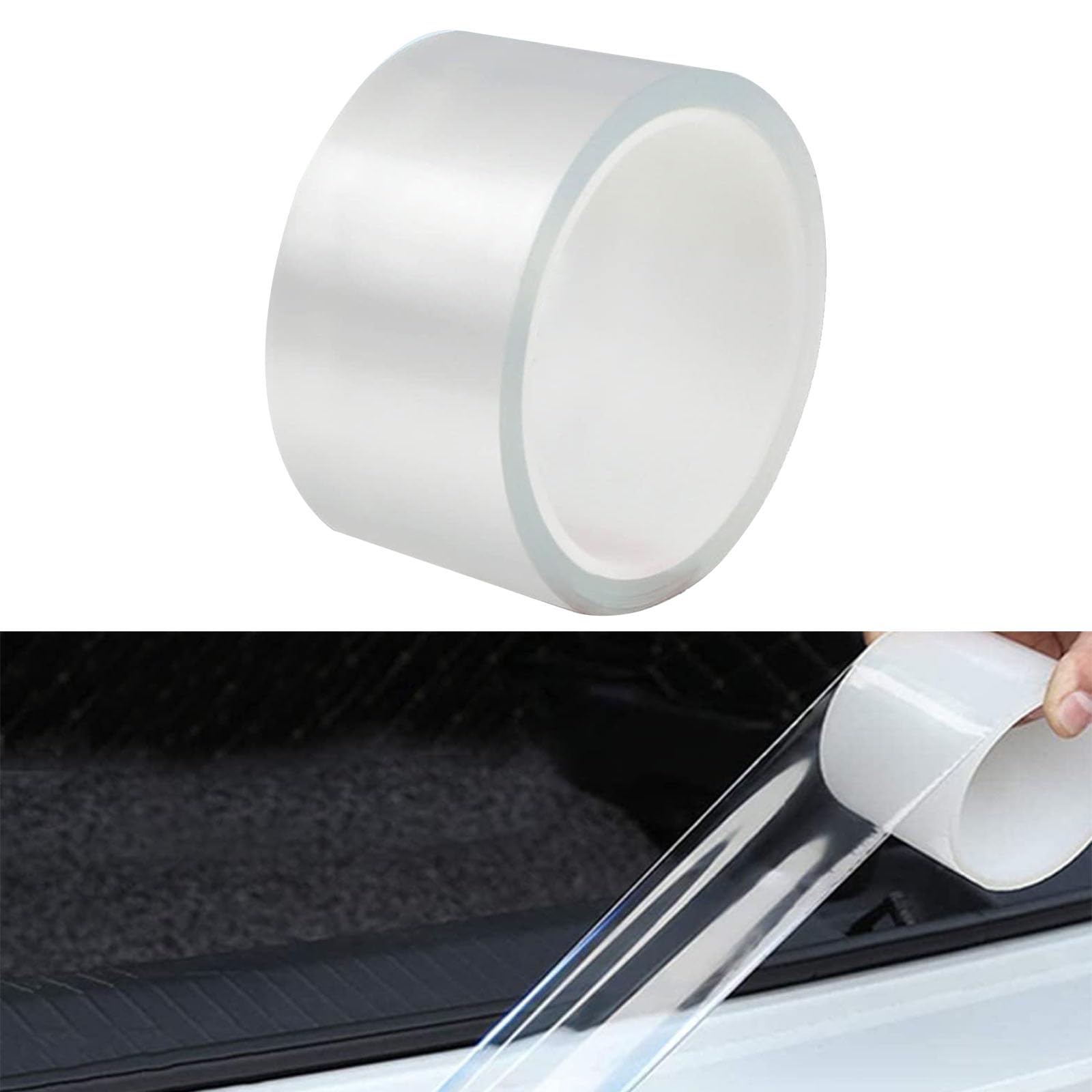 1 PC Car Door Sill Protection Strip, 2.75In x 32.8Ft Self-Adhesive High Temperature Resistant Sealed Nano Glue Trunk Anti-Stepping Sticker, Decorative Accessories, for Cars (Transparent)