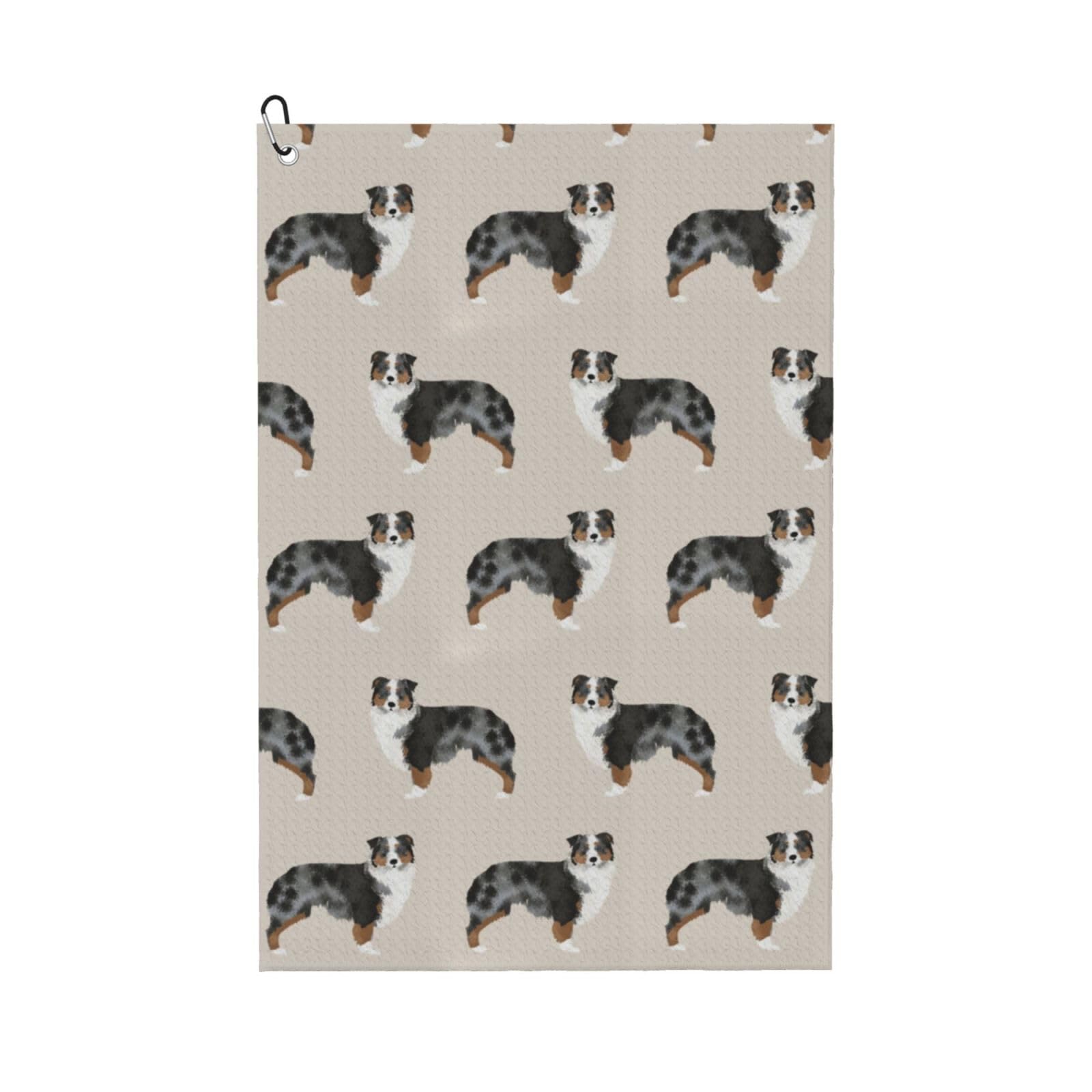 Hnnkloy Australian Shepherds Cute, 16x24 in Portable Waffle Golf Towels with Carabiner Clip for Golf Bag