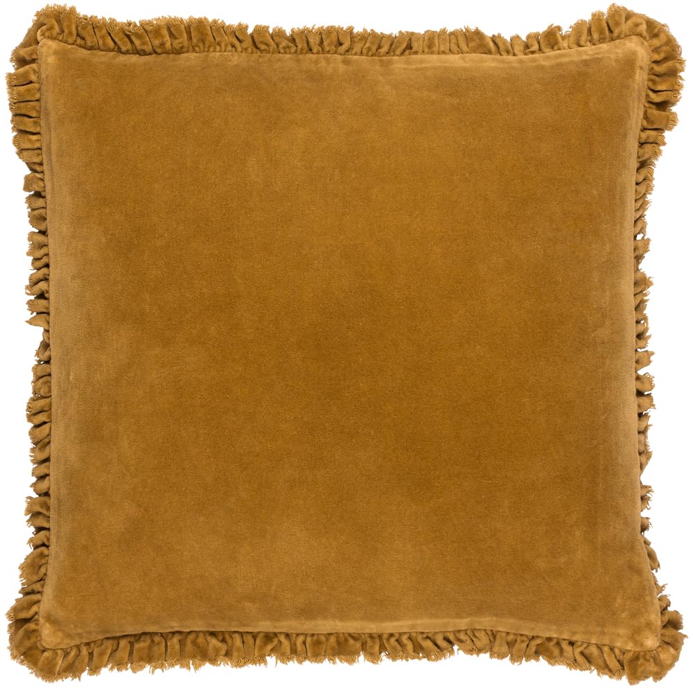 furn. Yard Bertie Washed Cotton Velvet Cushion Cover – Soft Velvet Relaxed Style (Saffron – 45x45cm)