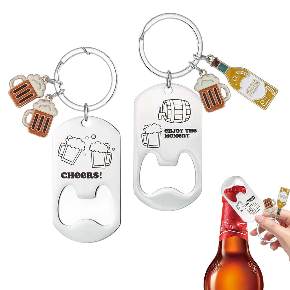 Confezione da 4 apribottiglie piatti in acciaio inox con