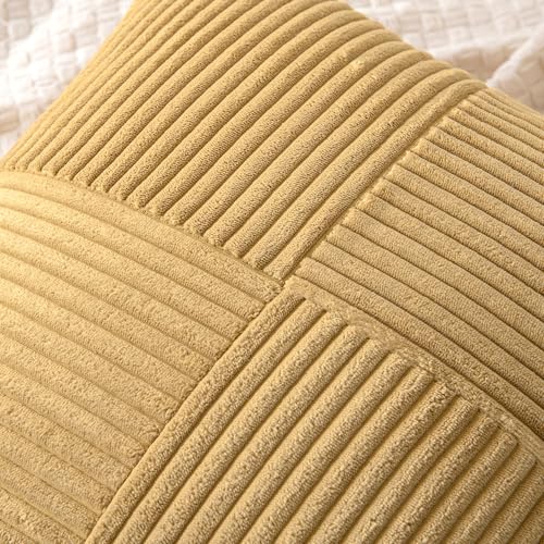 Image of MIULEE Cream Yellow Decorative Throw Pillow Covers 18x18 Inch for Couch Bed Sofa Pack of 2 Khaki Boho Farmhouse Throw Pillows Soft Cross Corduroy Patchwork Textured Cushion Cases