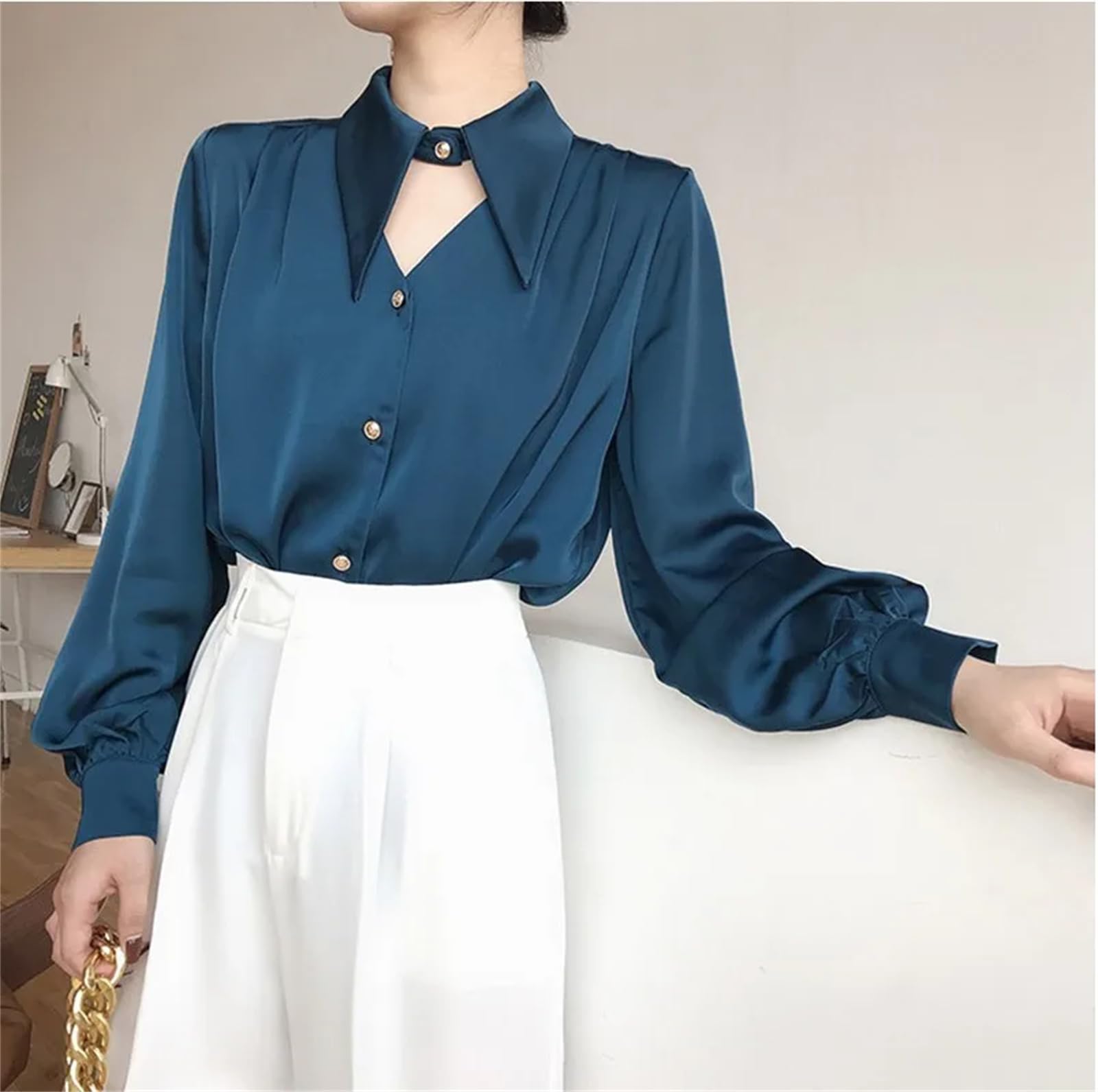 Camicie da donna in raso primavera autunno stile coreano maniche lunghe abbottonate camicie ufficio signore abbigliamento da lavoro camicette
