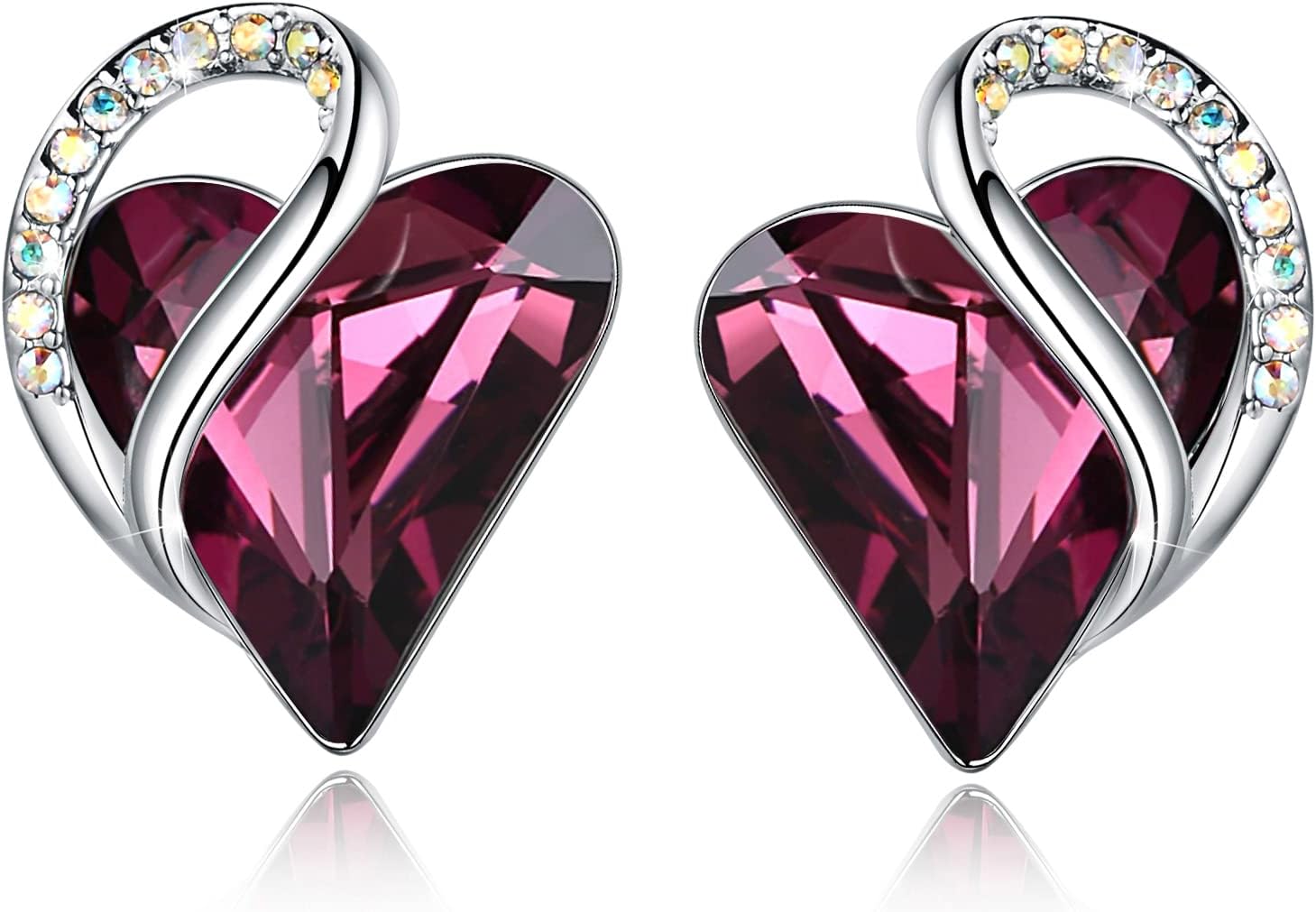 LeafaelInfinity Love Heart Earrings for Women, Birthstone Crystal Earrings with Healing Stones, Silver-tone Crystal Stud Earrings, Allergy-Free Jewelry Gift for Women with Gift Box