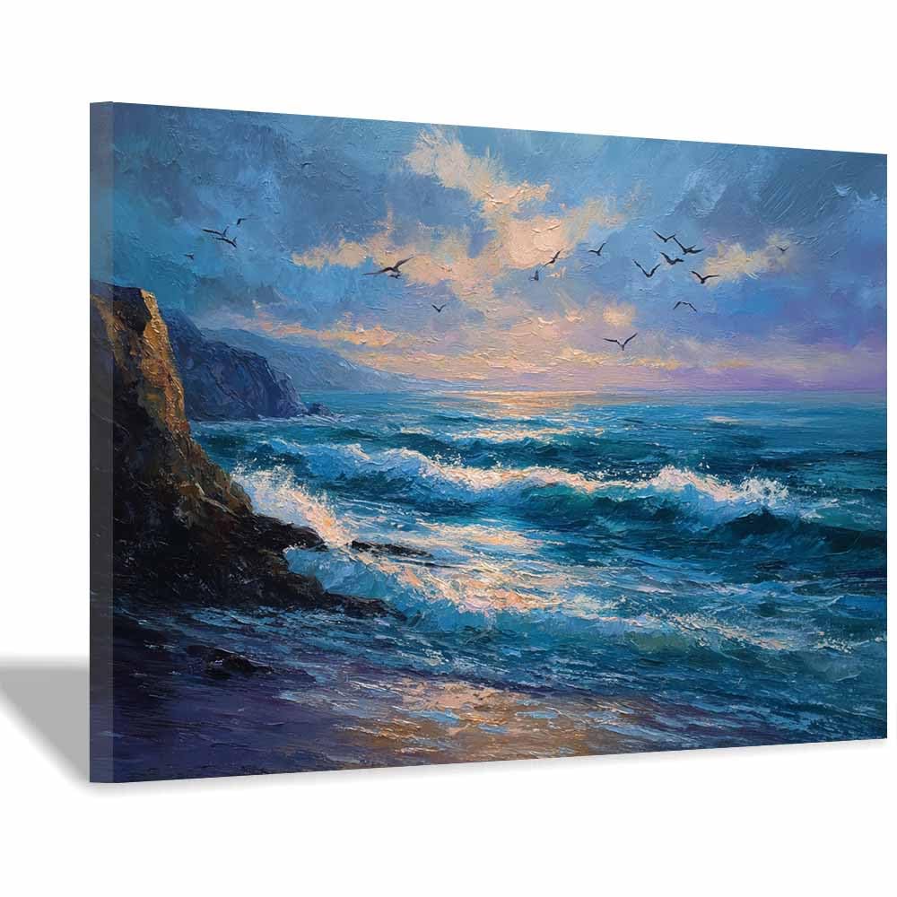 DMZPKZB Landscape Wall Art Coastsal Cliffs Ocean Art Landscape Picture Artwork Prints,Vintage Poster Decor,For Living Room,Bedroom,kitchen,Office,Corridor(Multicolor)-50x70cm Framed