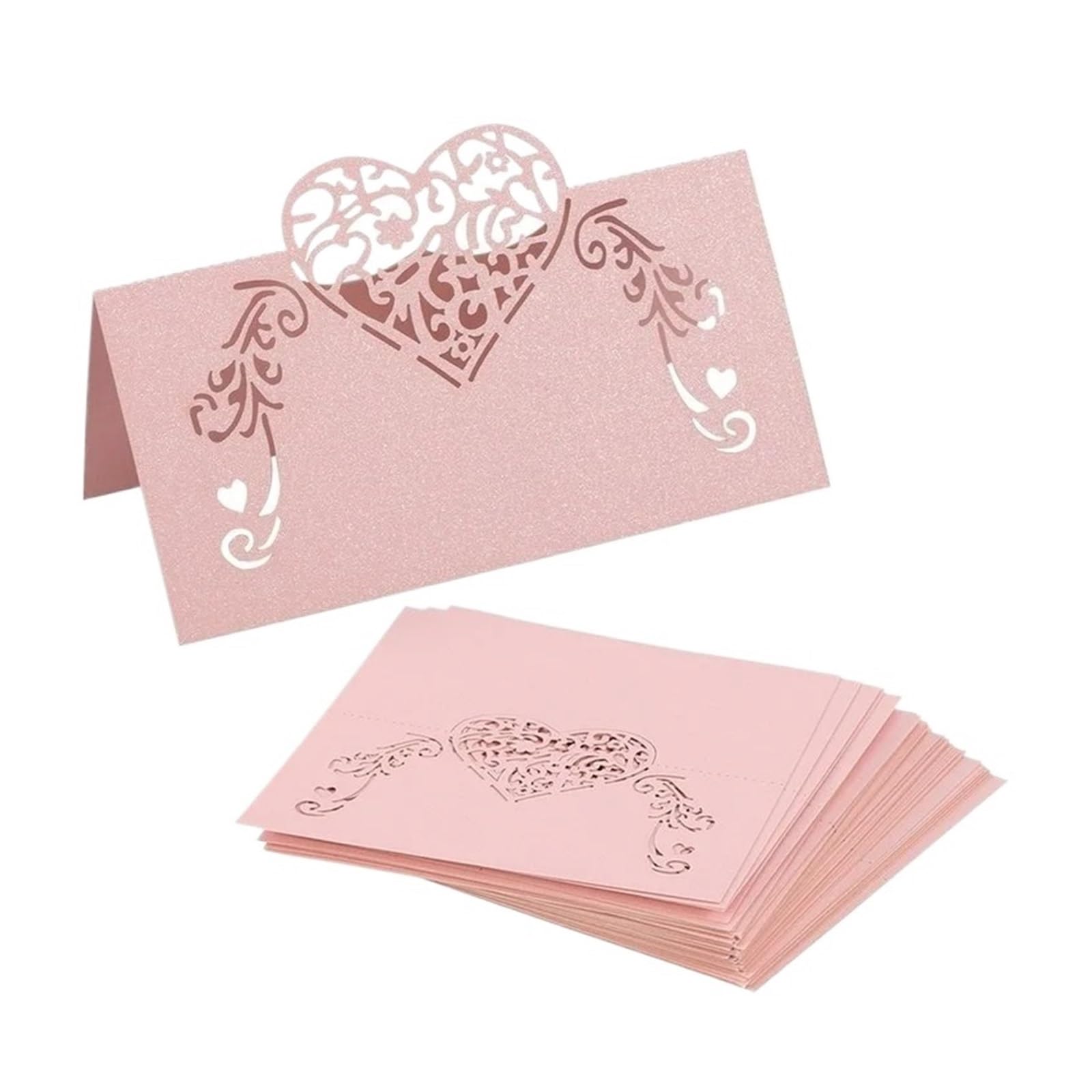 Hochzeitsplatzkarte 50 Stück lasergeschnittene Tischkarten in Herzform, Hochzeits-Namenskarten for Hochzeit, Party, Tischdekoration, Hochzeitsdekoration(Light purple-50pcs)