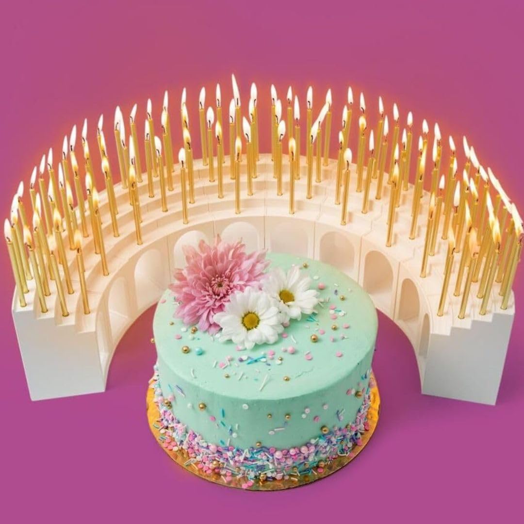 Celebration Stadium Birthday Candle Holder Grandstand, Perfect for 50th 60th 70th 75th 80th 90th 100th and All Other Milestone Birthdays, Includes 100 Gold Birthday Candles