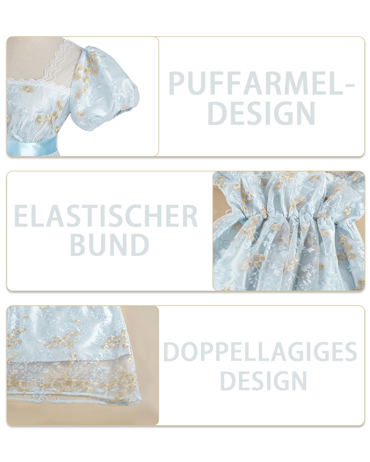 CR ROLECOS Empire Robe Regency Era pour femme - Costume de fête victorien - Avec manches bouffantes - Mariage