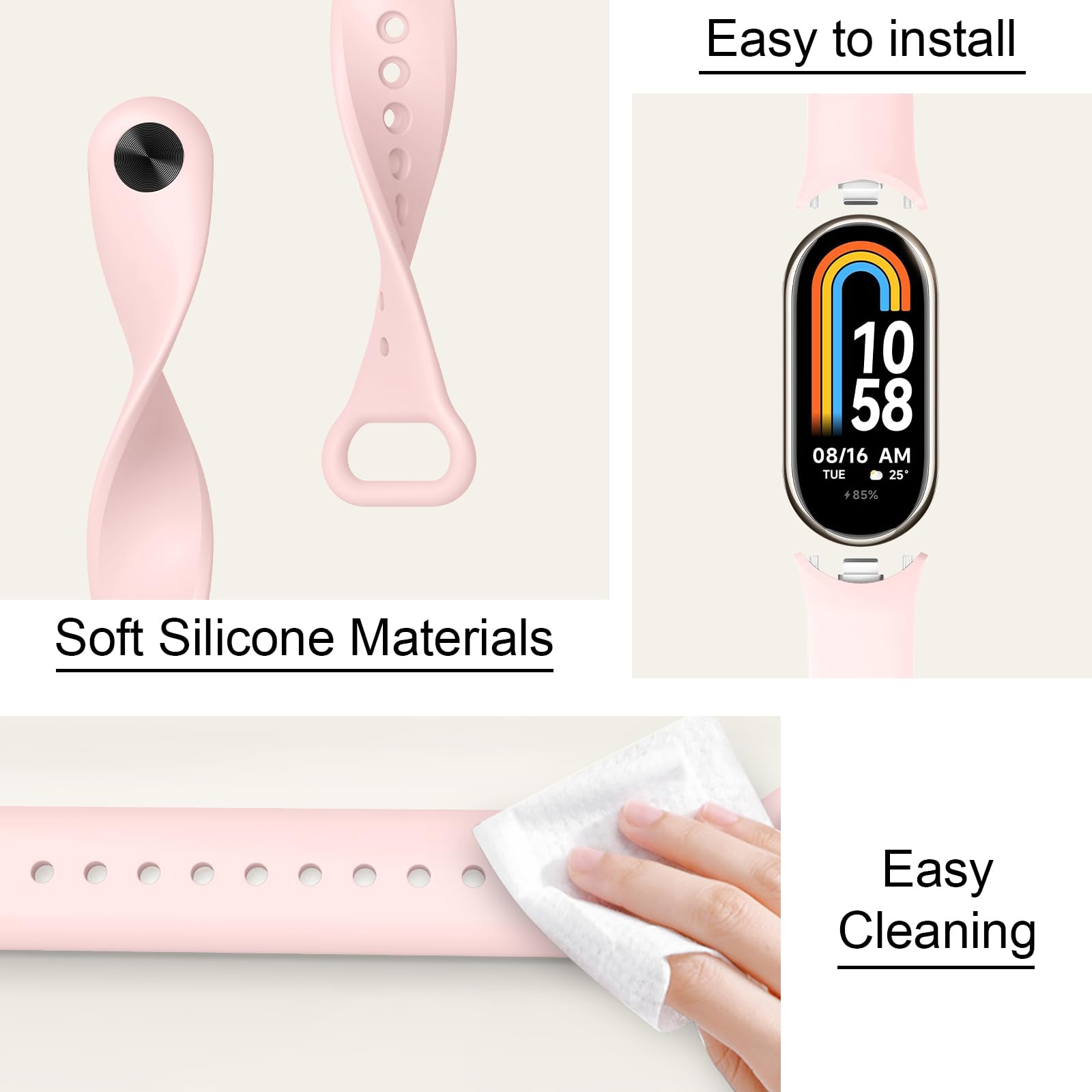 Higgs 3 Pezzi Cinturini Compatibile con Cinturino Xiaomi Mi Band 8/Mi Band 8/Xiaomi Mi Band 9/Mi Band 9 per Donna e Uomo, Cinturino Remplacement Sportivo Silicone Morbido Traspirante