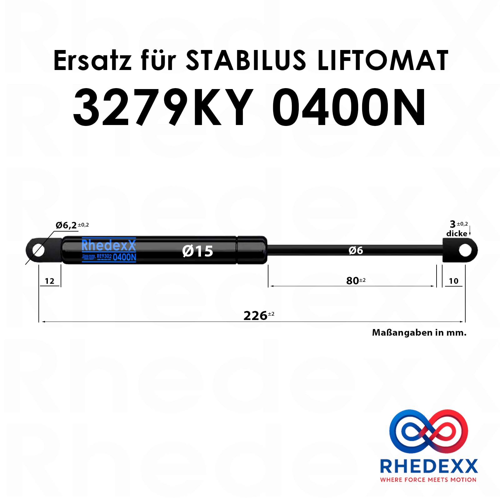 Ricambio per (Salice) Stabilus Lift-O-Mat 3279KY 0400N, molla a gas RhedexX®, 226 mm (0400N - 3279KY)