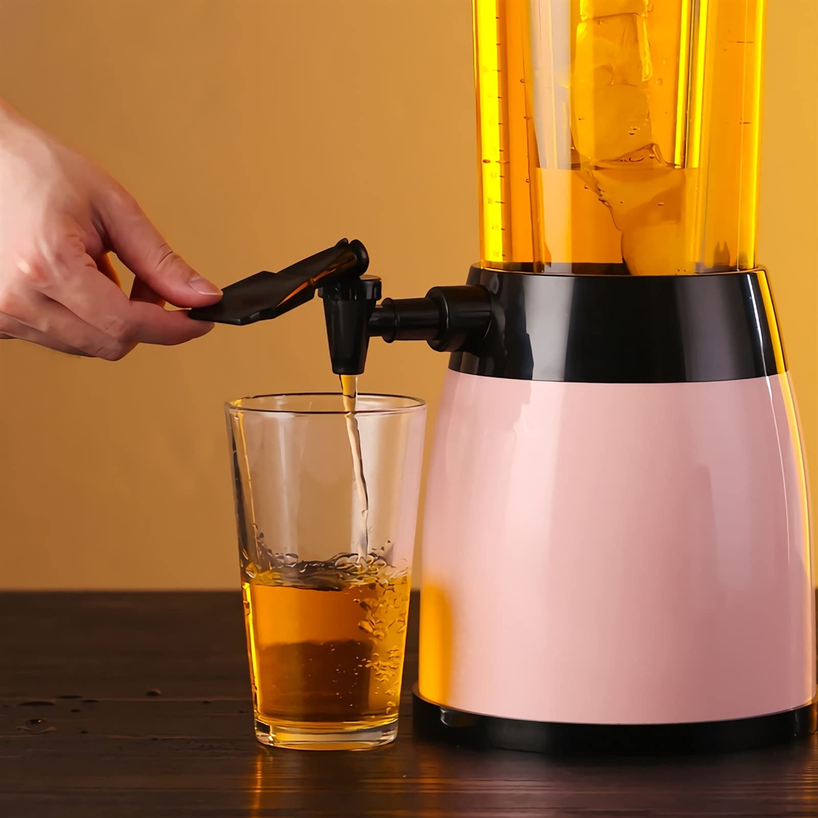 Dispensador de torre de cerveza, dispensador de torre de cerveza con tubo de hielo y grifo, torre de cerveza de barril azul, contenedor de plástico transparente de 2,75 cuartos para dispensador de tor