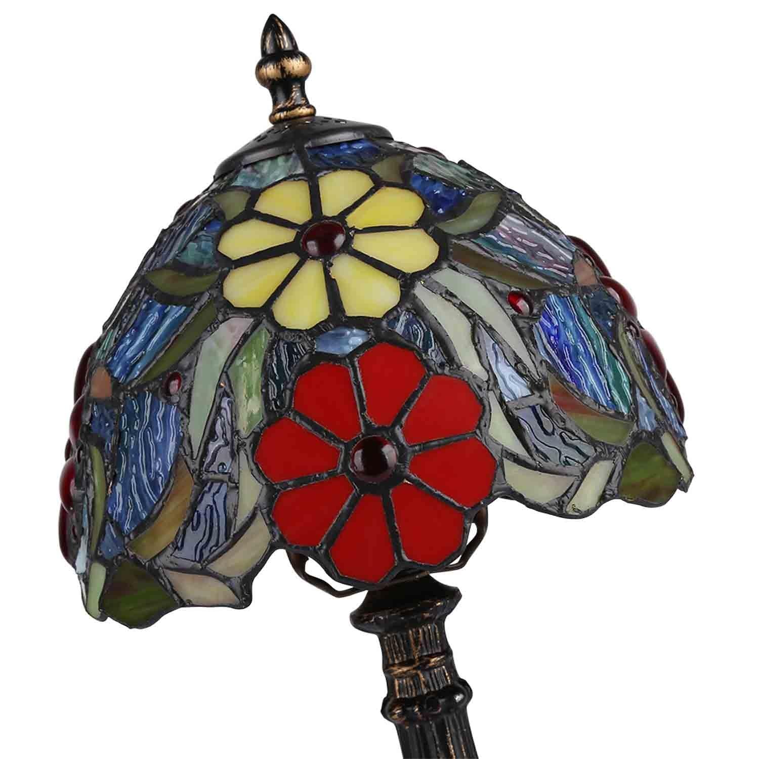 BARCELONA LED Lámpara de Mesa Estilo Tiffany “Saura” Ø20cm | Lámpara Sobremesa Vintage Clásica de Vidrio Art Nouveau. Lámpara Mesita de Noche Retro E27 para Salón y Dormitorio