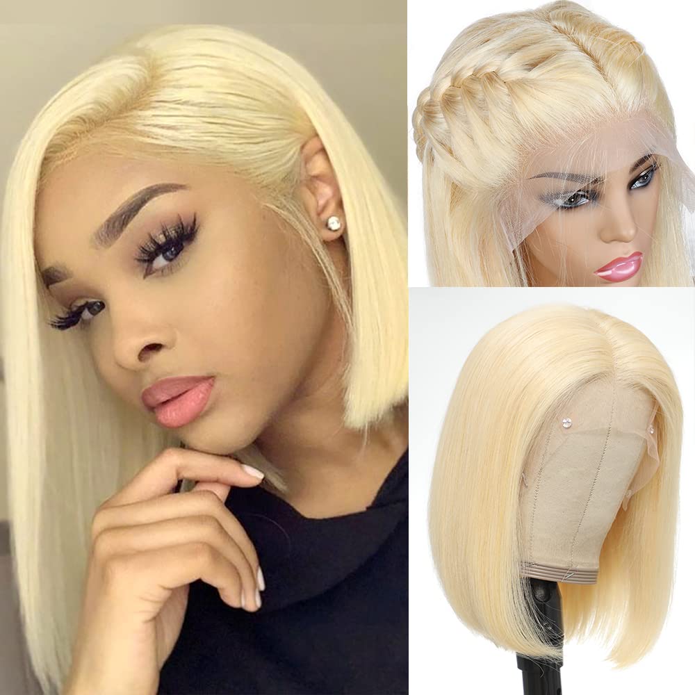 Otinid Transparent Blonde Bob Wig Human Hair 13X4 HD 613 bob Lace Frontal Wig human hair Free Part straight bob wig Pre Plucked 180% Density with baby hair 10 Inch