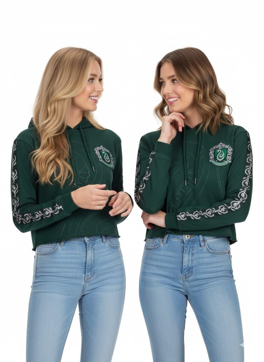 Gwcc Women's Green Harry Potter Licensed /Girls Slytherin House Cropped Hoodie Sweatshirt (Xl)