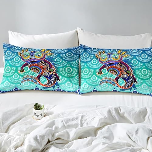 Axolotl Bedding Sets Turquoise Mandala Comforter Cover Aztec Southwestern Indian Duvet Cover Set For Kids Boys Girls Ocean Animal Coastal Salamander Bedspreads Cover With 2 Pillow Cases Full Size #TOP4