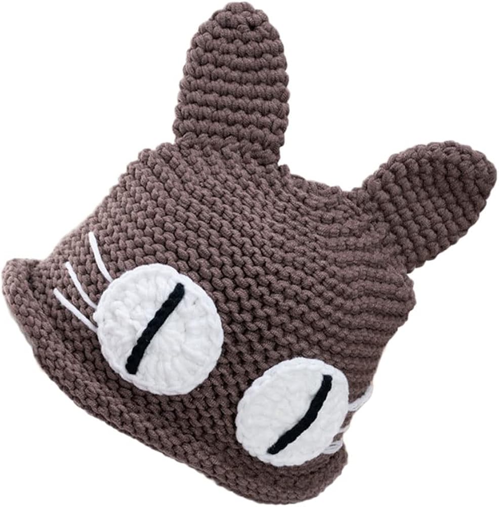 Beanie Hats for Women Crochet Cute Cat Funny Animal Bucket Hat Big Eyes Knit Halloween Winter Cap Warm Skull Cap Red : Clothing, Shoes & Jewelry