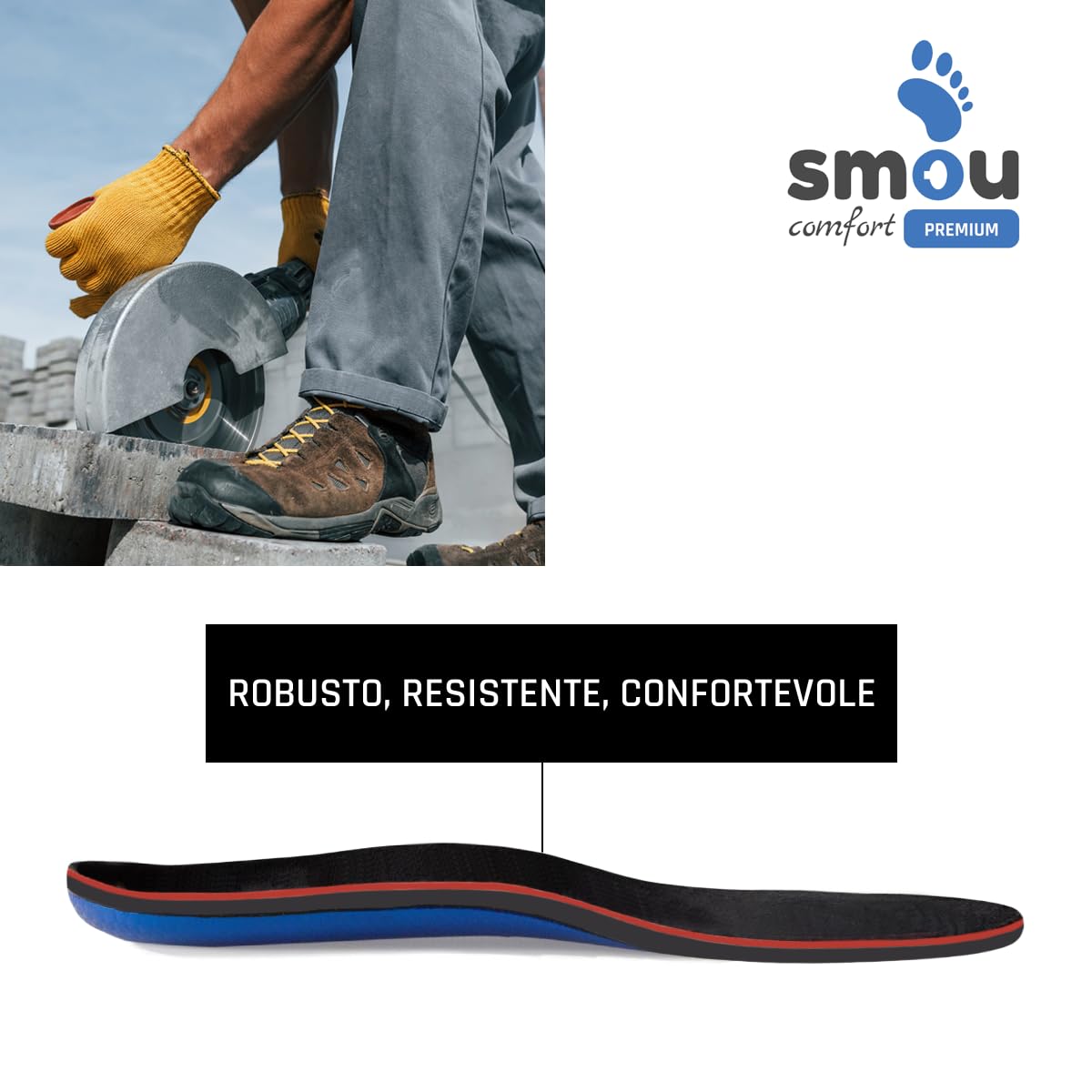 Solette Comfort Premium SMOU – Memory Foam PU e Base Rigida di Supporto Arco – Ammortizzazione Morbida per Scarpe Uomo Donna – Ideali per Lavoro, Stivali e Uso Quotidiano
