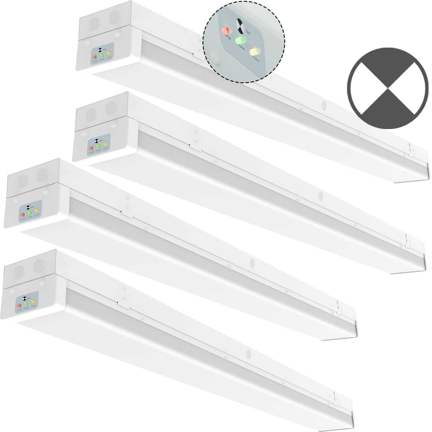 4FT LED Wraparound Emergency Stairwell Light, Battery Backup, IP20, 20W(2500lm)/40W(5000lm) Selectable, 5000K, 100-277V, Flush Mount LED Wrap Shop Ceiling Light Fixture for Warehouse, FCC, 4-Pack