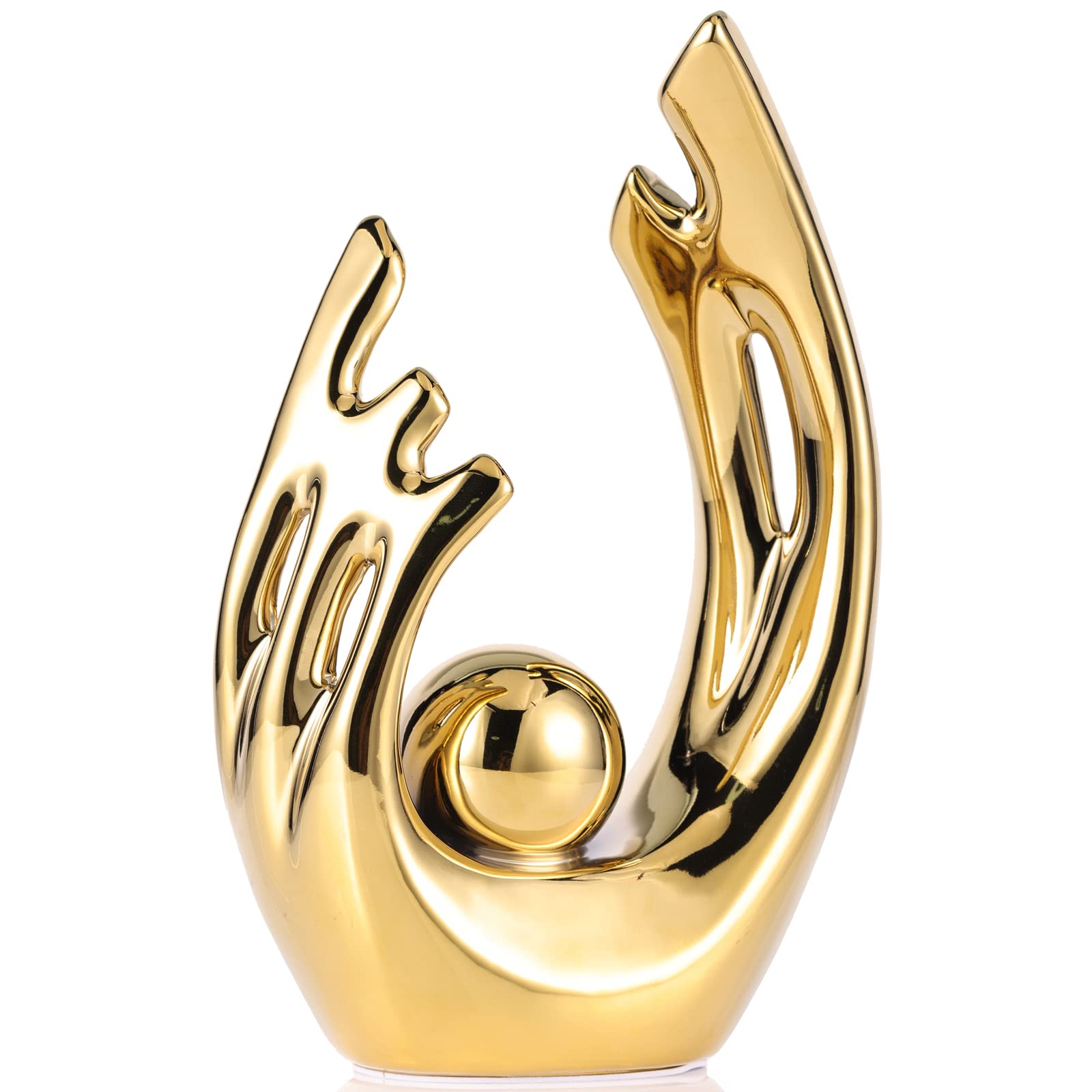 Goldene Feuerskulptur Mit Geschenkbox – Abstrakte Flammenstatue, 15,2x8,1x39,9 Cm, Harz, Für Wohnzimmer, Büro & Deko